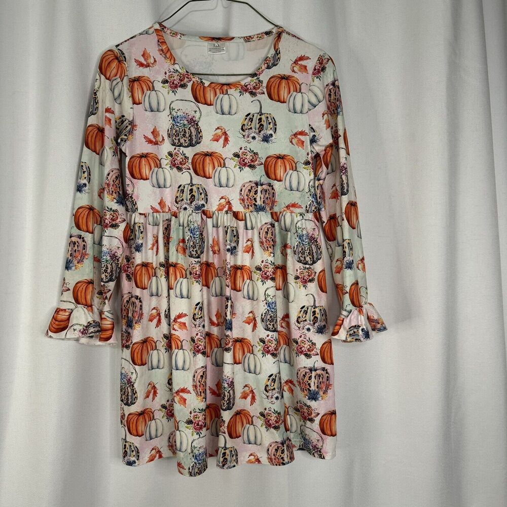 Boutique Girls Size 5 XL Long Sleeve Silky Soft Pumpkins Fall Leaves Dress